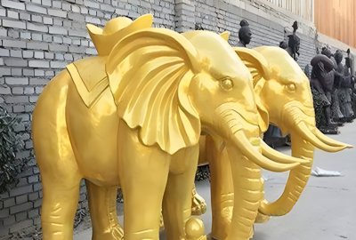 純銅鑄造大象雕塑，漆金銅雕大象