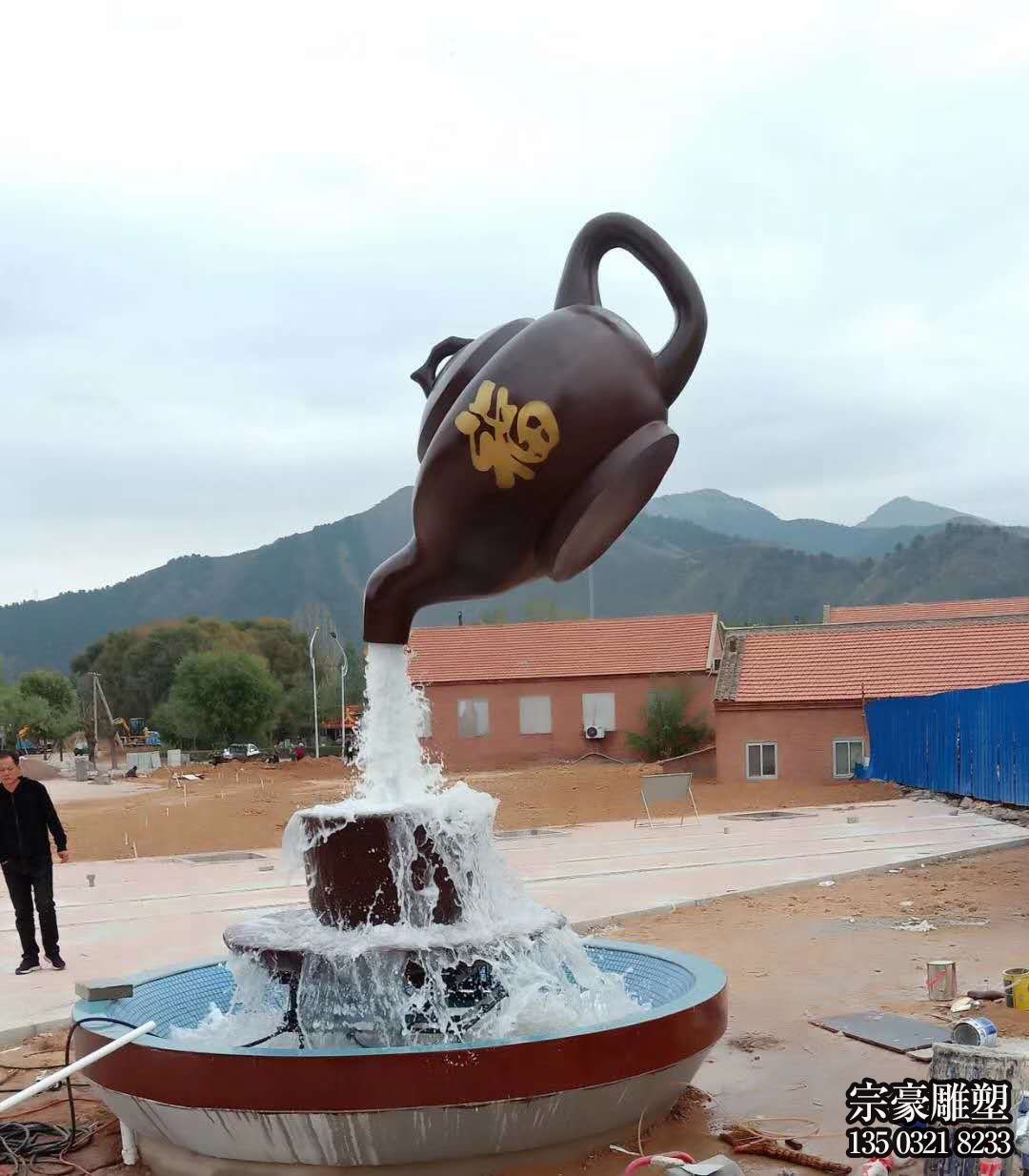 玻璃鋼懸空茶壺，流水天壺景觀雕塑