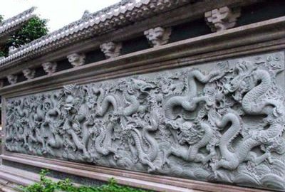 古建院落大理石九龍壁石雕屏風(fēng)、南墻