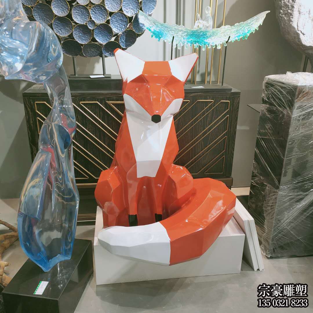 不銹鋼塊面狐貍造型雕塑擺件 不銹鋼塊面狐貍造型雕塑擺件