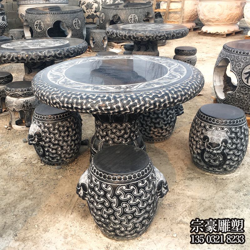 大理石石刻圓桌凳 大理石石刻圓桌凳