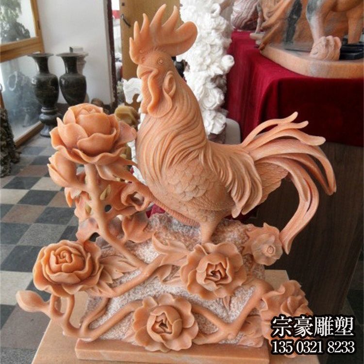晚霞紅生肖雞石雕擺件 晚霞紅生肖雞石雕擺件