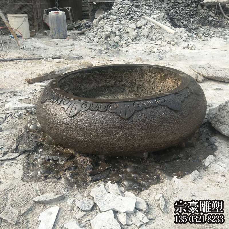 大理石仿古水缽石雕擺件 大理石仿古水缽石雕擺件