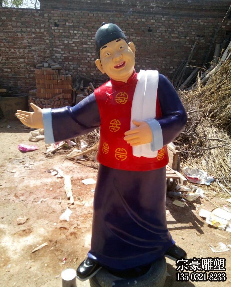 玻璃鋼古代迎賓店小二雕塑 玻璃鋼古代迎賓店小二雕塑