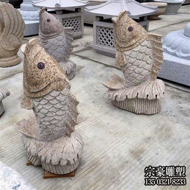 花崗巖石雕噴水魚(yú)雕塑擺件