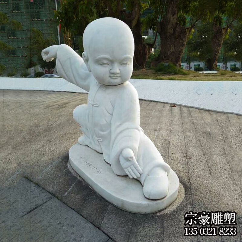 漢白玉石刻練功小和尚石雕擺件 漢白玉石刻練功小和尚石雕擺件