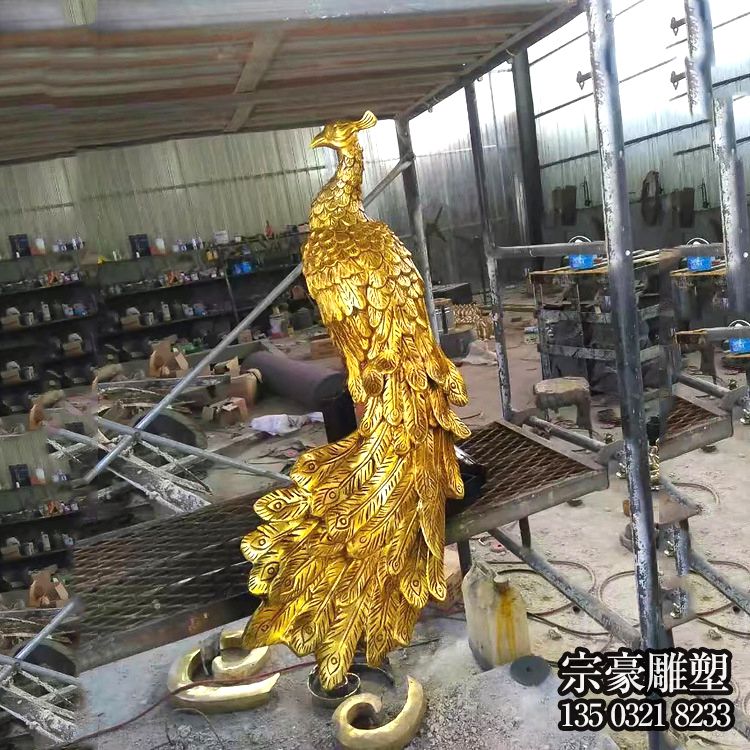 噴金孔雀不銹鋼仿真動(dòng)物雕塑 噴金孔雀不銹鋼仿真動(dòng)物雕塑