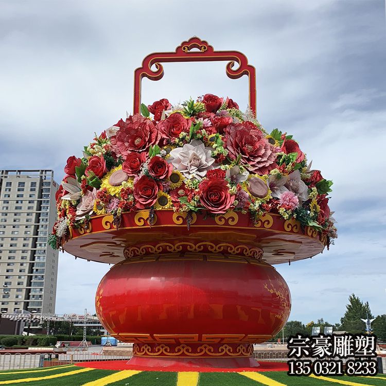 玻璃鋼大花籃，國(guó)慶節(jié)日慶典花籃雕塑